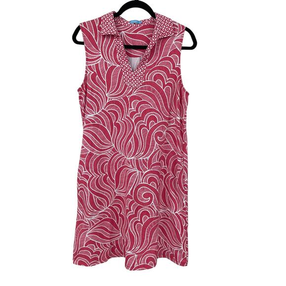 J. McLaughlin Catalina Cloth Split Neck Collared Sleeveless Dress Pink Medium - Picture 1 of 6